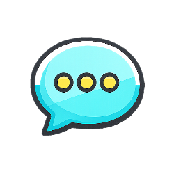 Icon of a blue speech bubble with three yellow dots inside on a white background